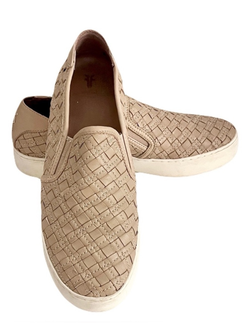 Frye Taupe/Cream Woven Leather Slip-On Shoes
